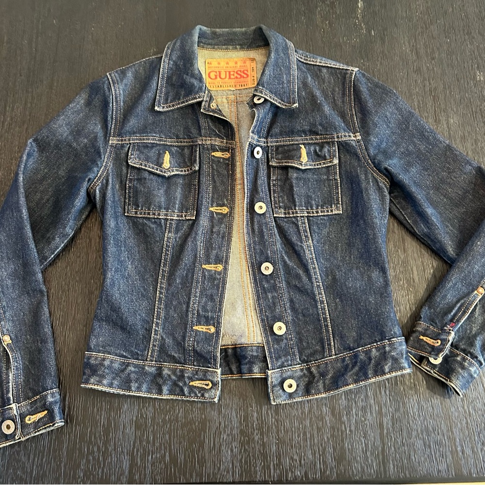 Guess Authentic Denim Jacket with Tan Stitching
